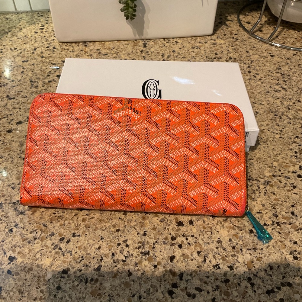 Inspired Orange Goyardine Richelieu Long Flap Bi-Fold Accordion Wallet